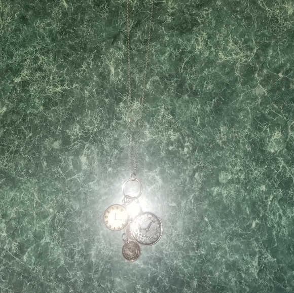 Long Clock Time Charms Pewter Colored Steampunk Boho Necklace - Picture 7 of 7
